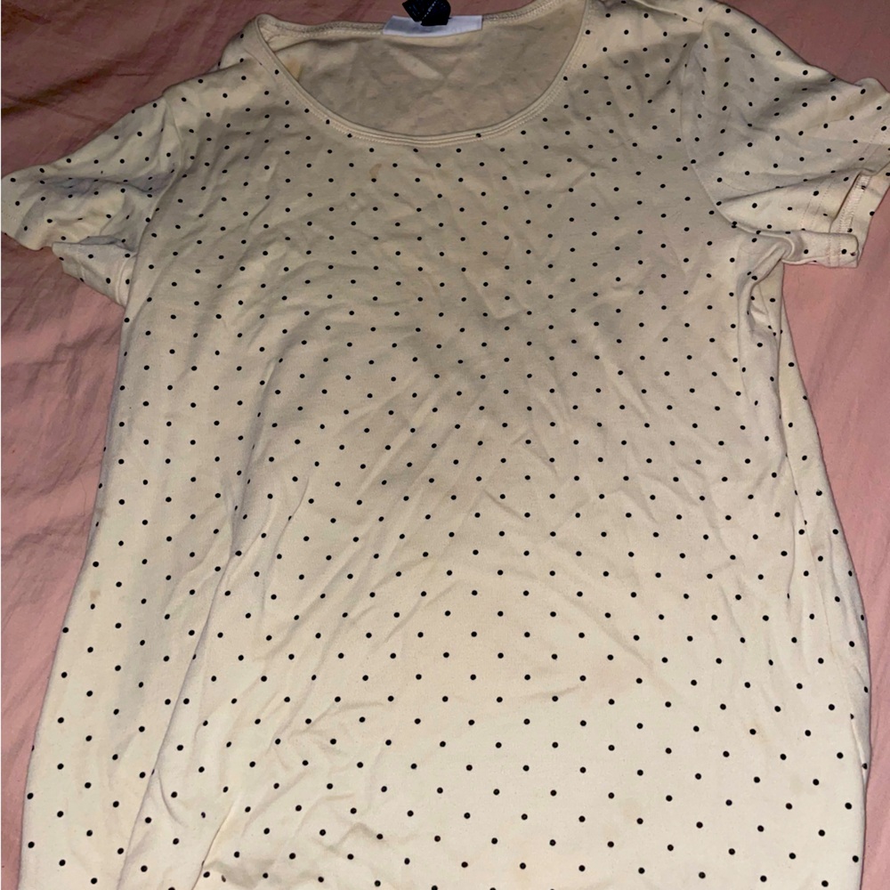 Karen Scott Cream Polka Dot Short Sleeve Top